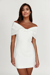 Gwyneth Off Shoulder Bow Mini Dress White
